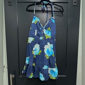 Vintage Abercrombie & Fitch Navy Floral Button-Front Halter Sundress